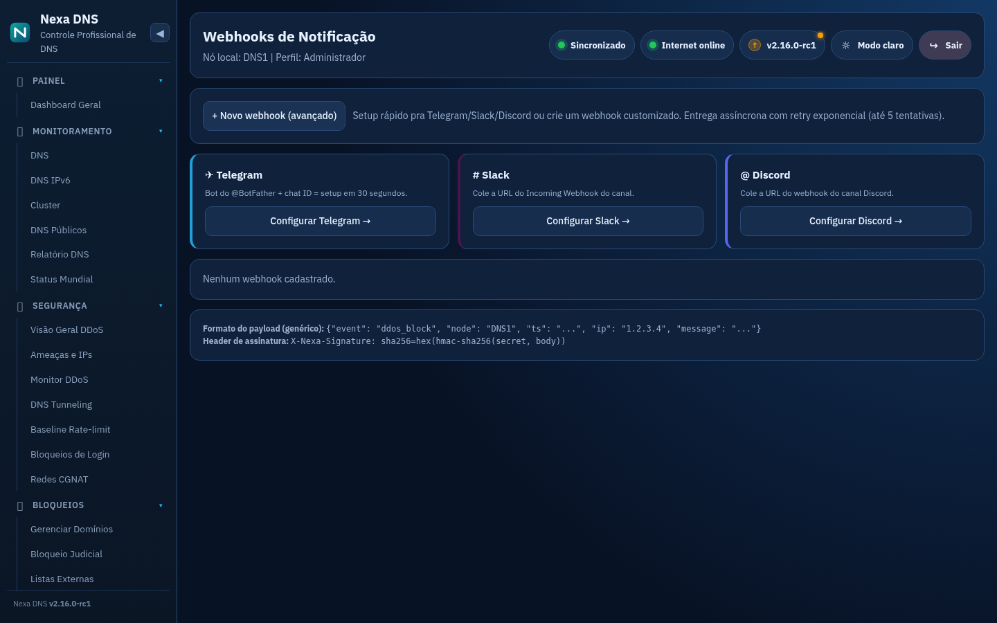 Configuração de webhooks de notificação
